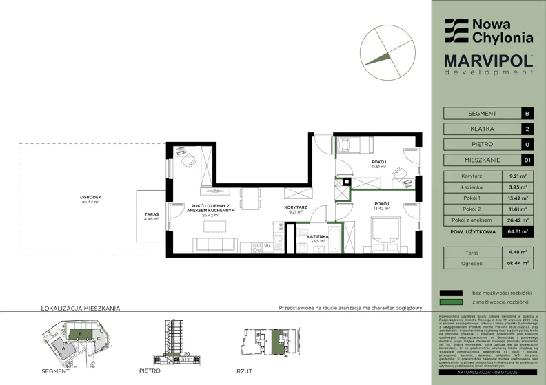 3 pokoje, apartament 64,61 m², parter, oferta nr B/B2-0-01, Nowa Chylonia, Gdynia, Chylonia, Chylonia, ul. Pucka 4