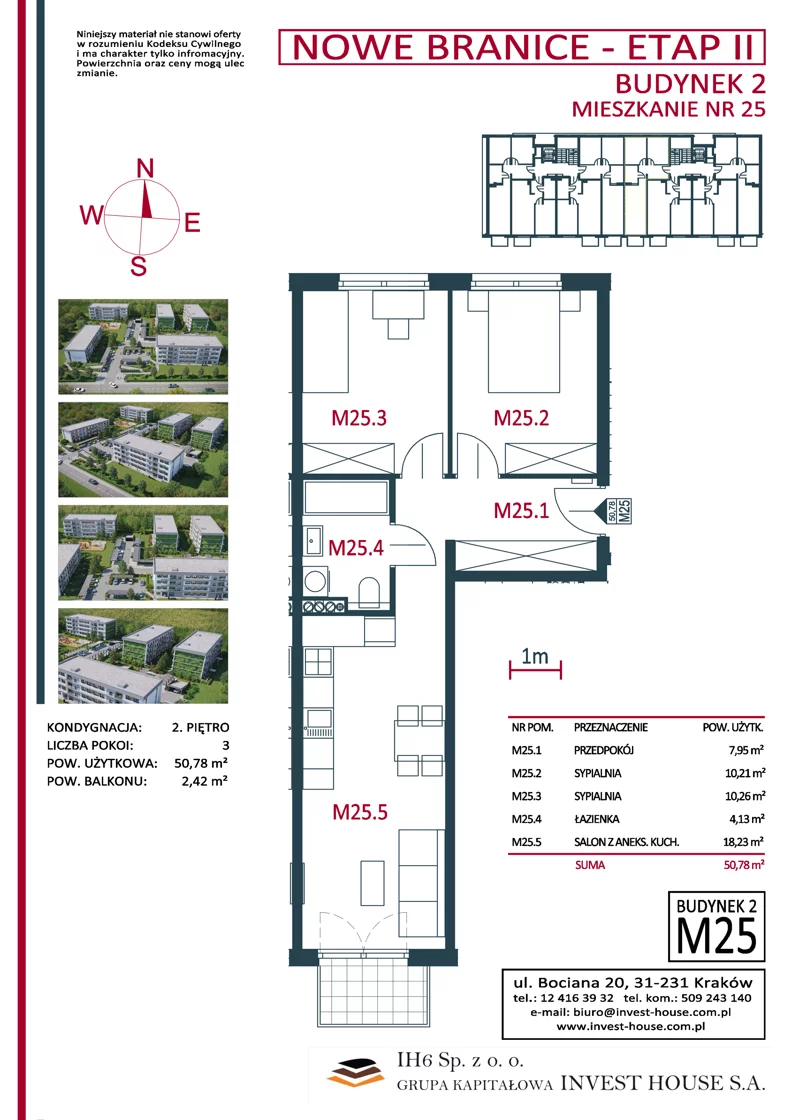 3 pokoje, mieszkanie 50,79 m², piętro 2, oferta nr B2-M25, Nowe Branice – Etap II, Kraków, Nowa Huta, Branice, ul. Szymańskiego