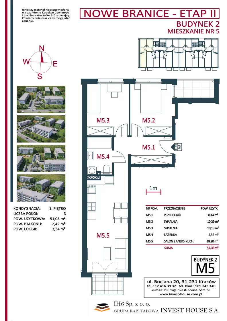 3 pokoje, mieszkanie 51,09 m², piętro 1, oferta nr B2-M5, Nowe Branice – Etap II, Kraków, Nowa Huta, Branice, ul. Szymańskiego