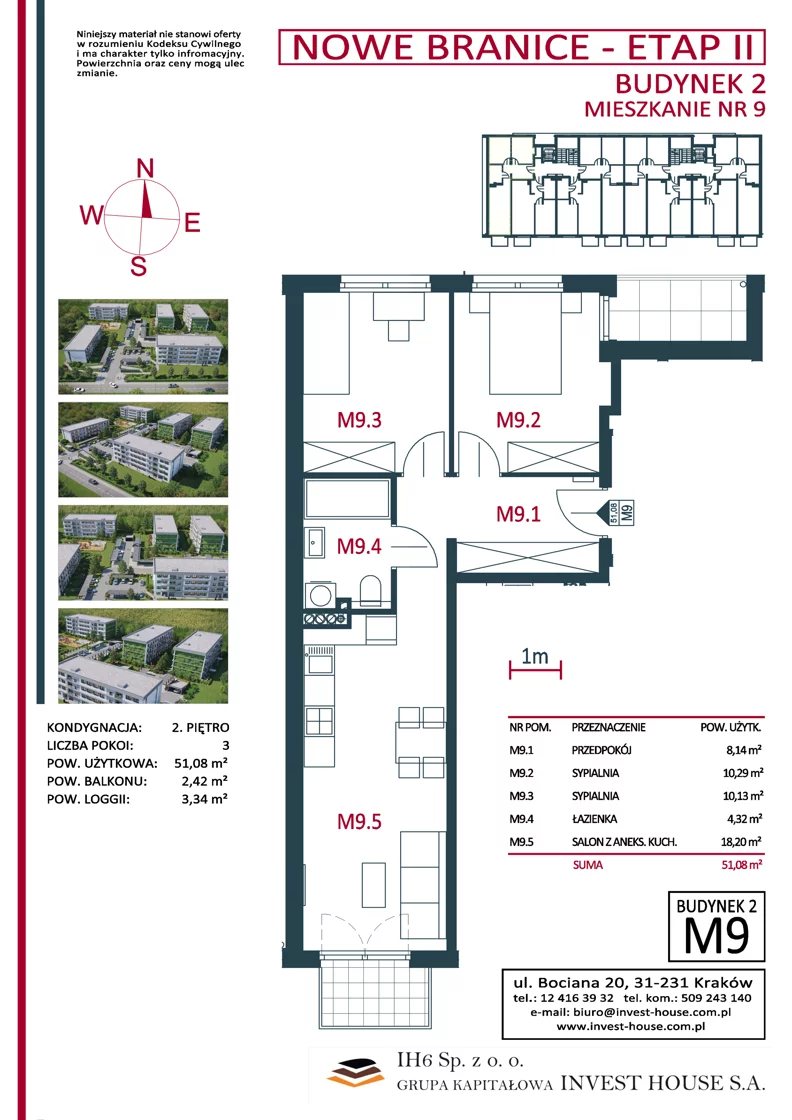 3 pokoje, mieszkanie 51,09 m², piętro 2, oferta nr B2-M9, Nowe Branice – Etap II, Kraków, Nowa Huta, Branice, ul. Szymańskiego