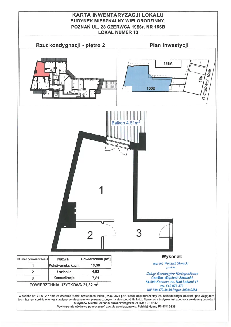 1 pokój, apartament 31,82 m², piętro 2, oferta nr WS-B2-LM-M.2.1, Wilda Story, Poznań, Wilda, Wilda, ul. 28 Czerwca 1956 r. 156