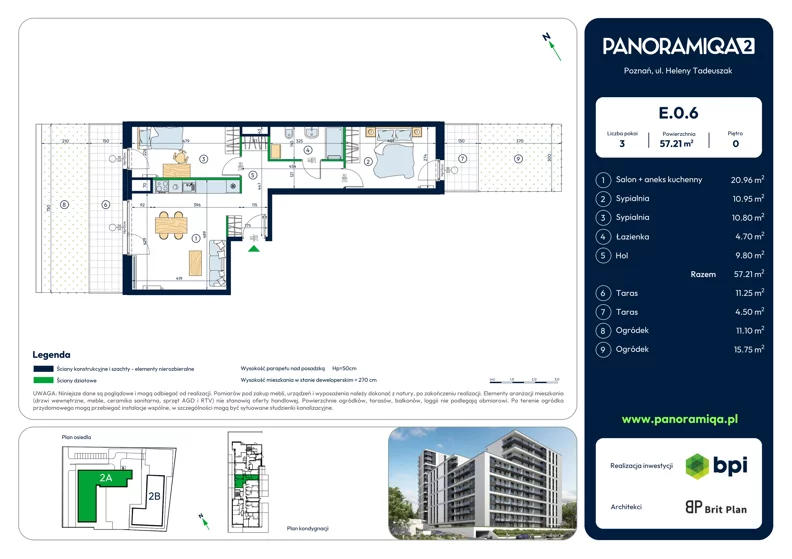 3 pokoje, mieszkanie 57,21 m², parter, oferta nr E-0-6, Panoramiqa II, Poznań, Rataje, Starołęka, ul. Heleny Tadeuszak