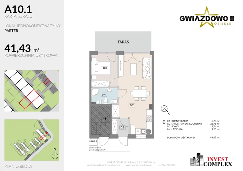 2 pokoje, mieszkanie 41,48 m², parter, oferta nr A10.1, Osiedle Gwiazdowo II, Kostrzyn, Gwiazdowo, ul. Półwiejska