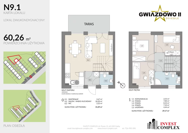 4 pokoje, mieszkanie 60,35 m², parter, oferta nr N9.1, Osiedle Gwiazdowo II, Kostrzyn, Gwiazdowo, ul. Półwiejska