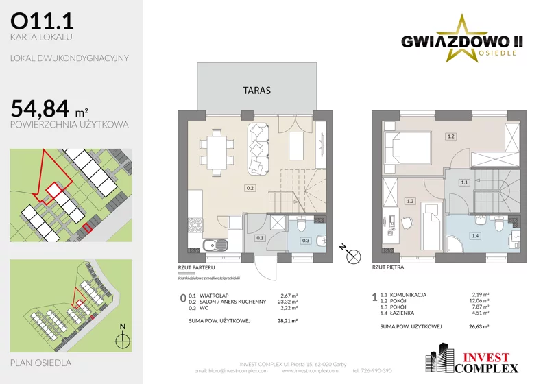 3 pokoje, mieszkanie 54,95 m², parter, oferta nr O11.1, Osiedle Gwiazdowo II, Kostrzyn, Gwiazdowo, ul. Półwiejska