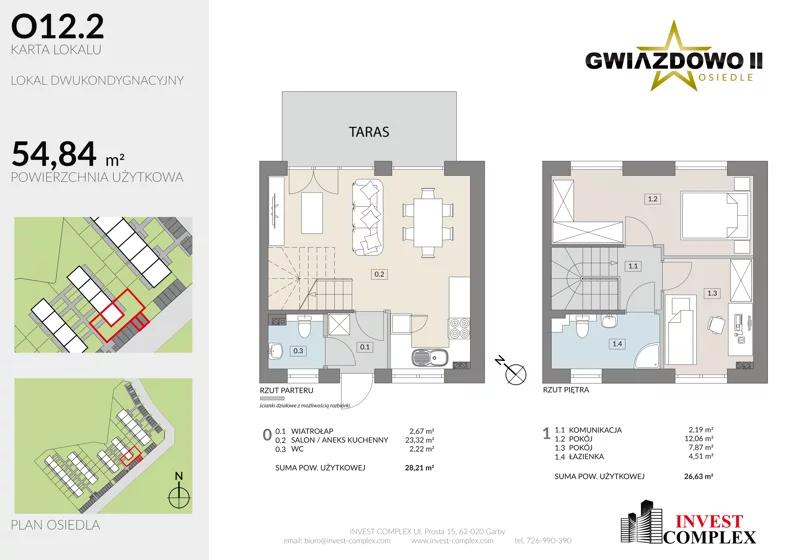 3 pokoje, mieszkanie 54,95 m², parter, oferta nr O12.2, Osiedle Gwiazdowo II, Kostrzyn, Gwiazdowo, ul. Półwiejska