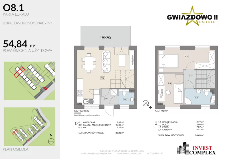 3 pokoje, mieszkanie 54,95 m², parter, oferta nr O8.1, Osiedle Gwiazdowo II, Kostrzyn, Gwiazdowo, ul. Półwiejska