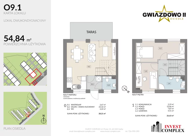 3 pokoje, mieszkanie 54,95 m², parter, oferta nr O9.1, Osiedle Gwiazdowo II, Kostrzyn, Gwiazdowo, ul. Półwiejska