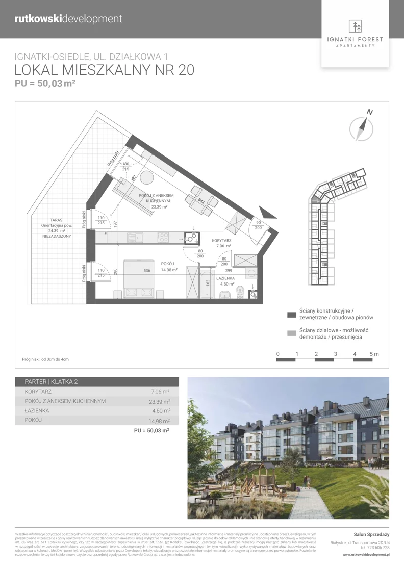 2 pokoje, mieszkanie 50,03 m², parter, oferta nr M20, Ignatki Forest - Etap 1, Ignatki-Osiedle, ul. Działkowa 1