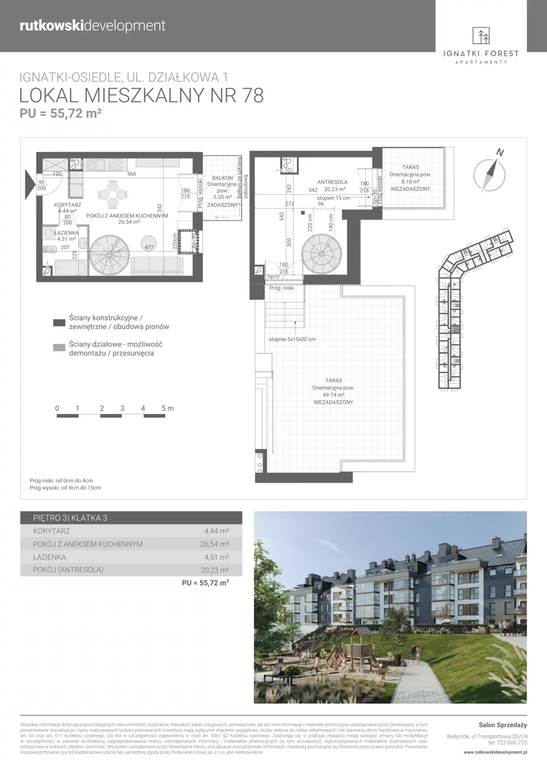 2 pokoje, mieszkanie 55,72 m², piętro 3, oferta nr M78, Ignatki Forest - Etap 2, Ignatki-Osiedle, ul. Działkowa 1