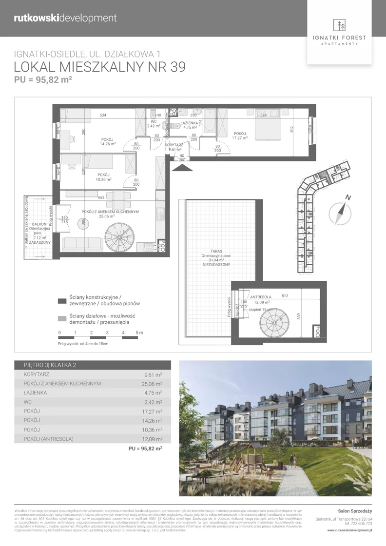 5 pokoi, mieszkanie 95,82 m², piętro 3, oferta nr M39, Ignatki Forest - Etap 1, Ignatki-Osiedle, ul. Działkowa 1