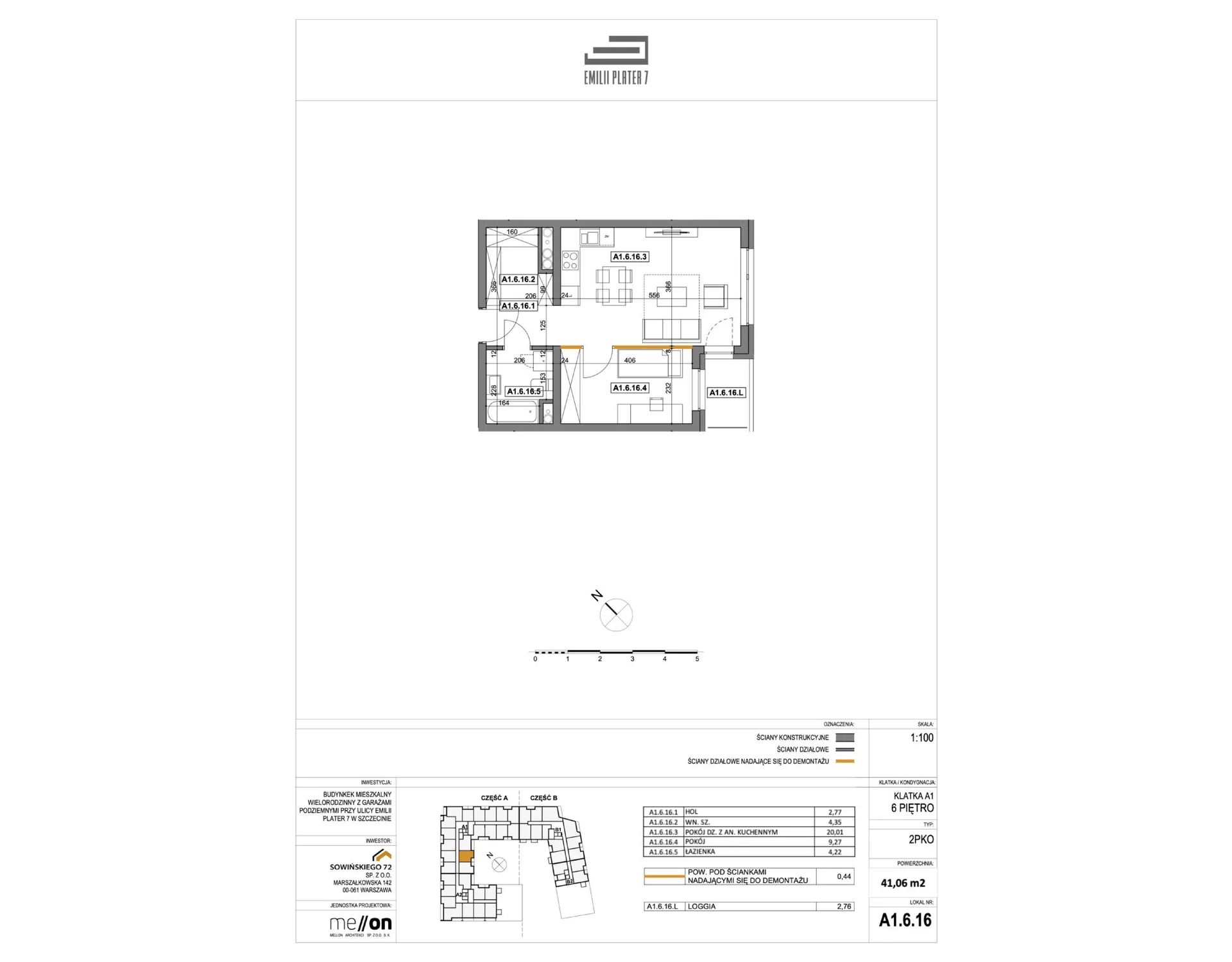 Apartament na sprzedaż 41,06 m², piętro 6, oferta nr A1.6.16
