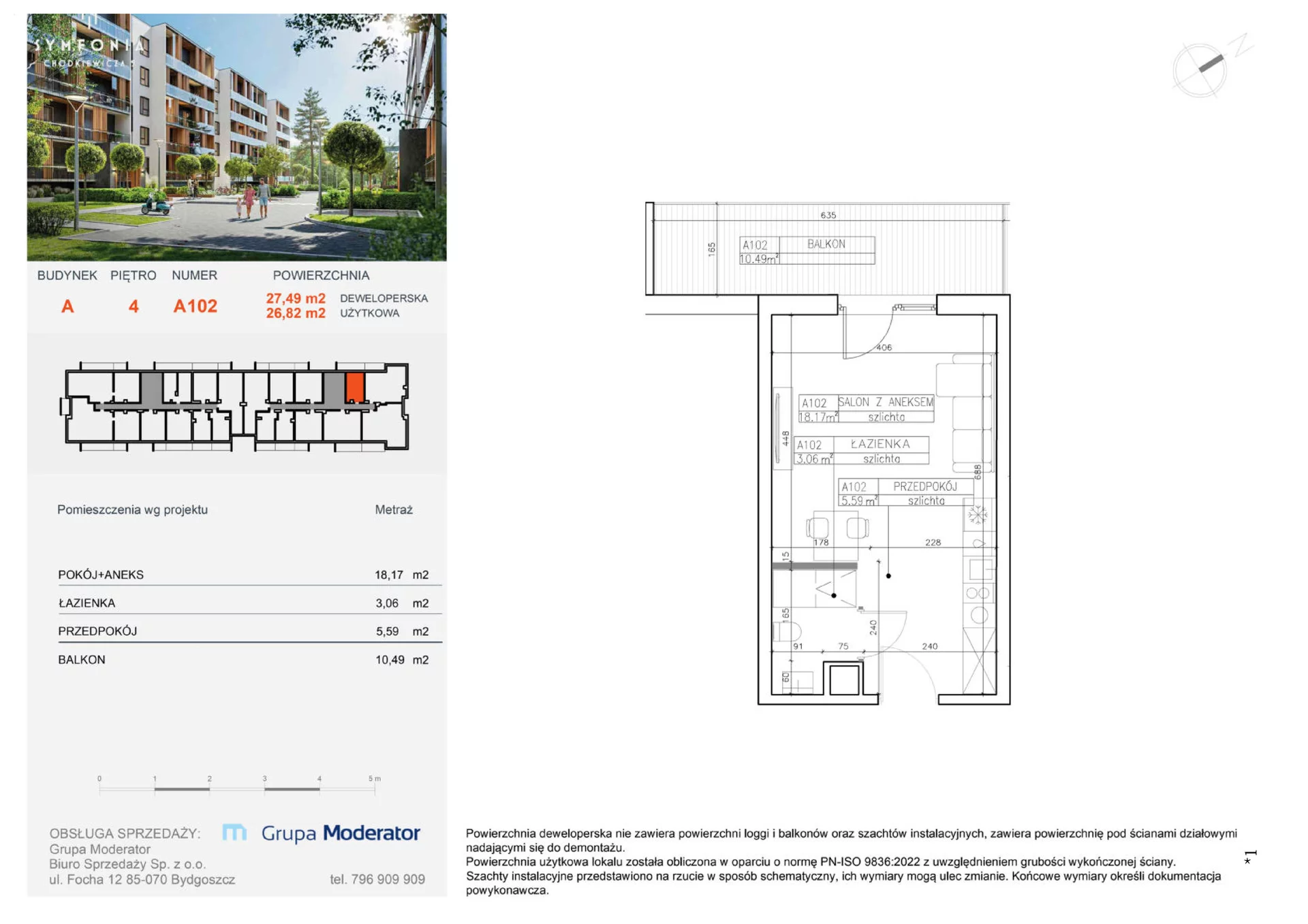 Apartament na sprzedaż 26,82 m², piętro 4, oferta nr A102