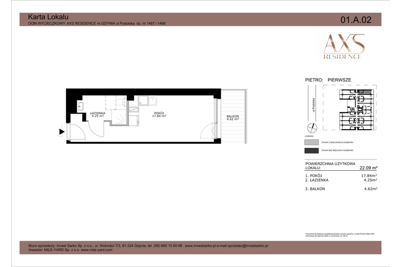 Apartament wakacyjny 22,09 m², piętro 1, oferta nr 01 A 02