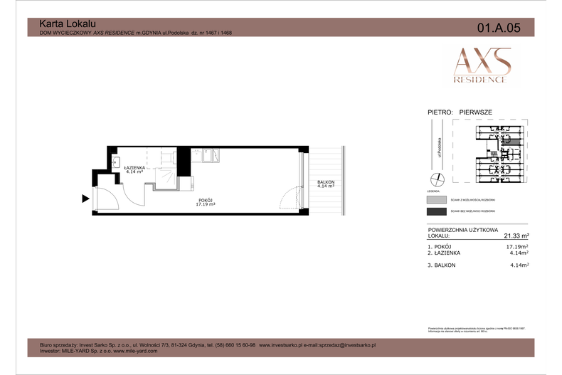 Apartament wakacyjny 21,33 m², piętro 1, oferta nr 01 A 05