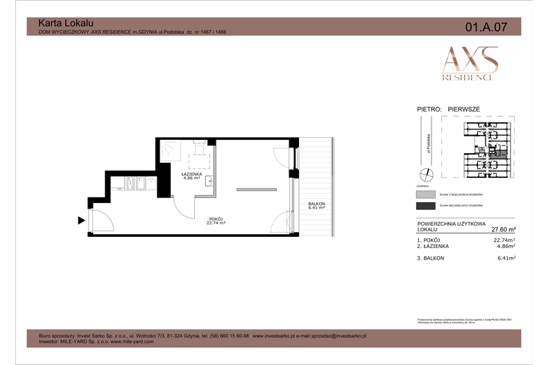 Apartament wakacyjny 27,60 m², piętro 1, oferta nr 01 A 07