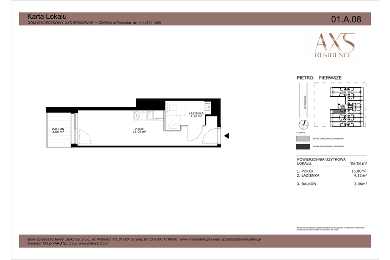 Apartament wakacyjny 19,18 m², piętro 1, oferta nr 01 A 08