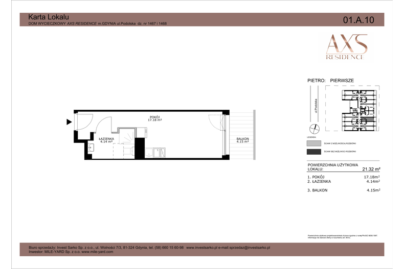 Apartament wakacyjny 21,32 m², piętro 1, oferta nr 01 A 10