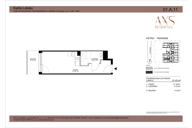 Apartament wakacyjny 21,43 m², piętro 1, oferta nr 01 A 11