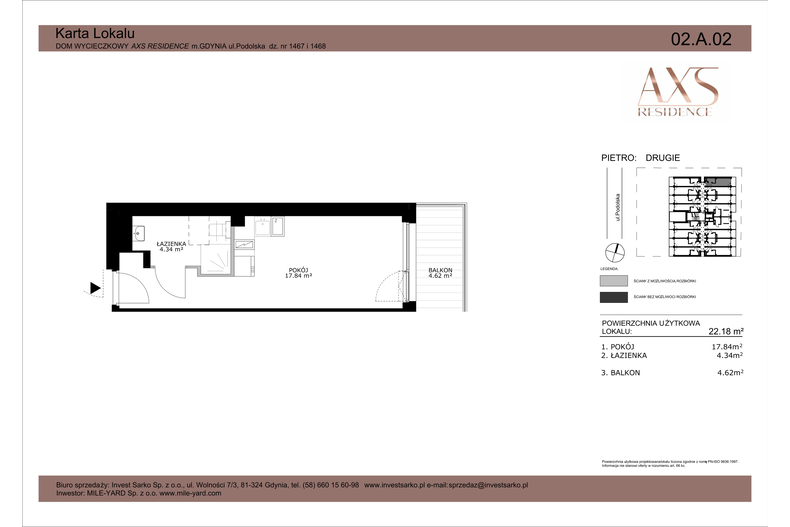 Apartament wakacyjny 22,18 m², piętro 2, oferta nr 02 A 02