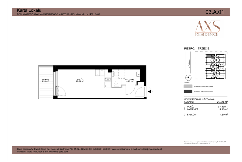 Apartament wakacyjny 22,00 m², piętro 3, oferta nr 03 A 01