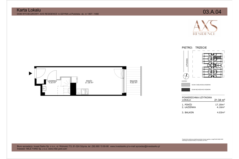 Apartament wakacyjny 21,34 m², piętro 3, oferta nr 03 A 04