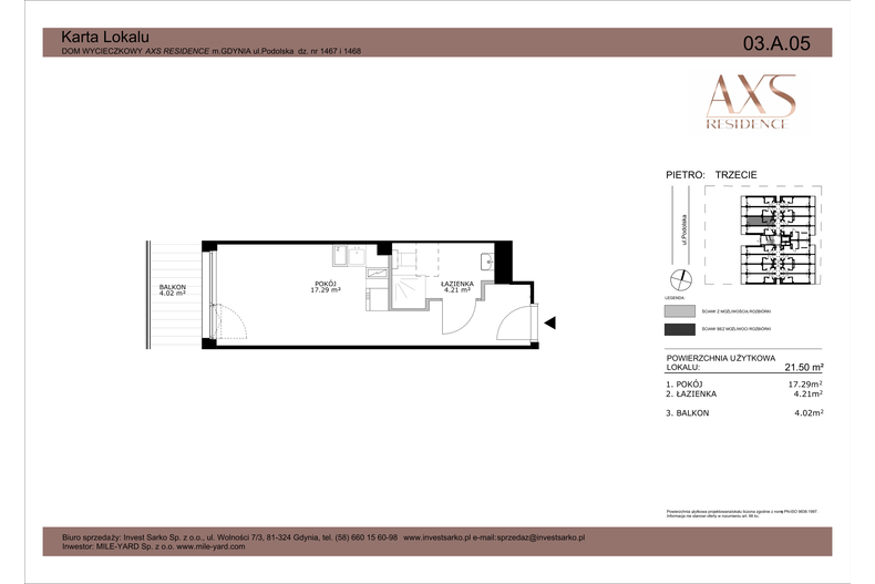 Apartament wakacyjny 21,50 m², piętro 3, oferta nr 03 A 05