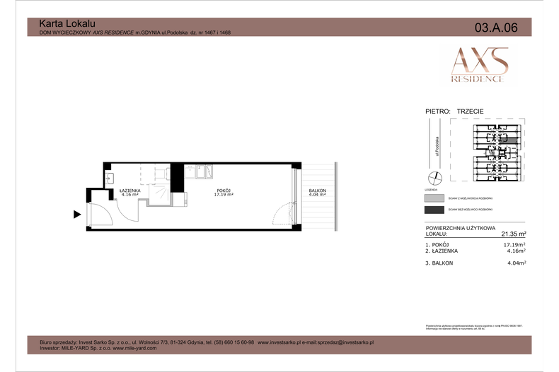 Apartament wakacyjny 21,35 m², piętro 3, oferta nr 03 A 06