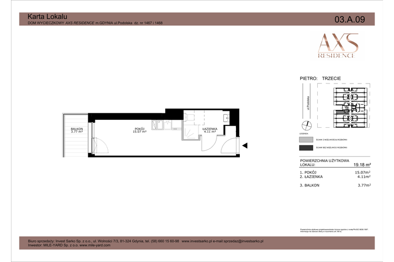 Apartament wakacyjny 19,18 m², piętro 3, oferta nr 03 A 09