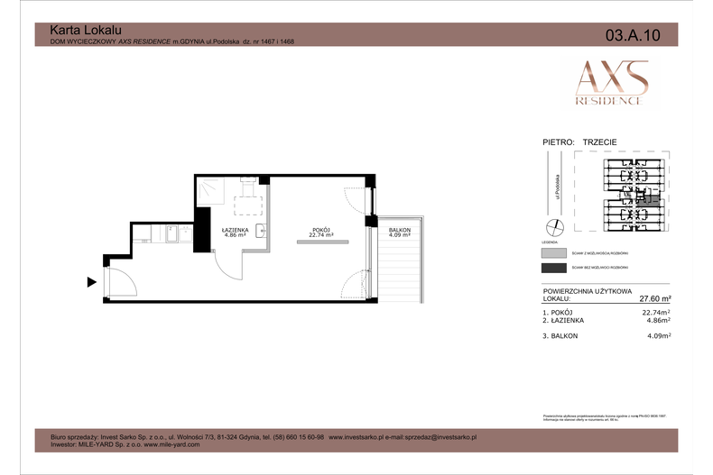 Apartament wakacyjny 27,60 m², piętro 3, oferta nr 03 A 10