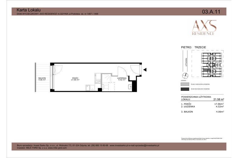 Apartament wakacyjny 21,58 m², piętro 3, oferta nr 03 A 11