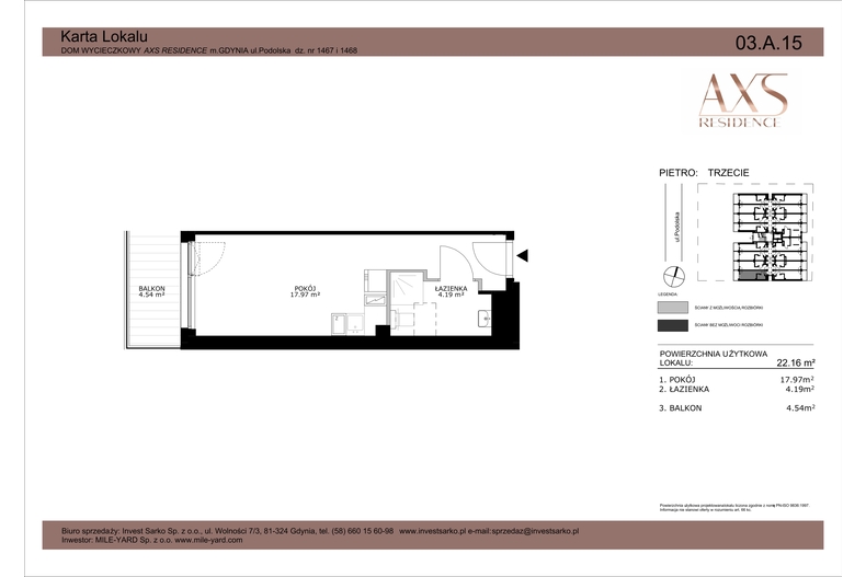 Apartament wakacyjny 22,16 m², piętro 3, oferta nr 03 A 15