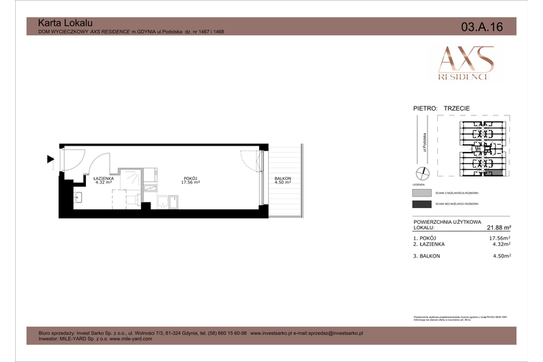 Apartament wakacyjny 21,88 m², piętro 3, oferta nr 03 A 16