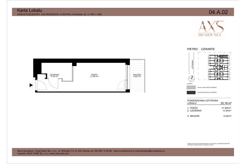 Apartament wakacyjny 22,18 m², piętro 4, oferta nr 04 A 02