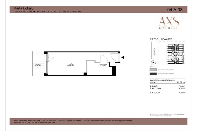 Apartament wakacyjny 21,58 m², piętro 4, oferta nr 04 A 03