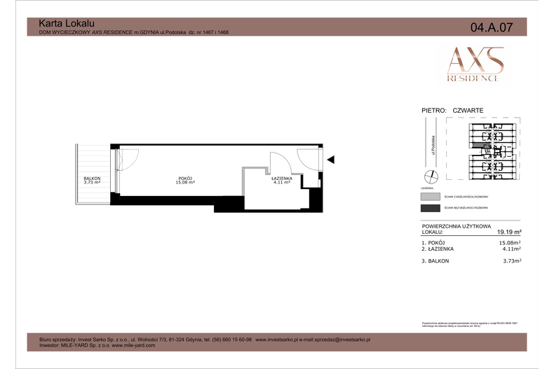 Apartament wakacyjny 19,19 m², piętro 4, oferta nr 04 A 07