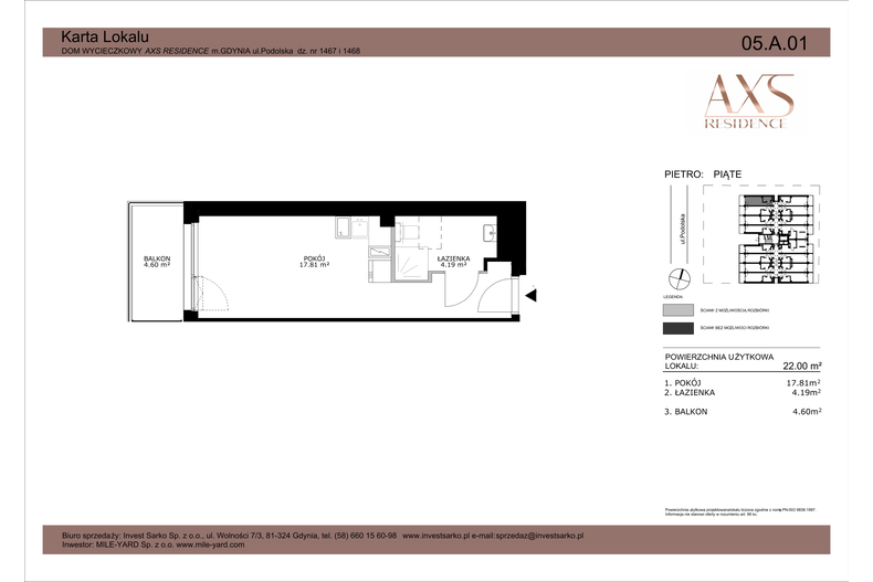 Apartament wakacyjny 22,00 m², piętro 5, oferta nr 05 A 01