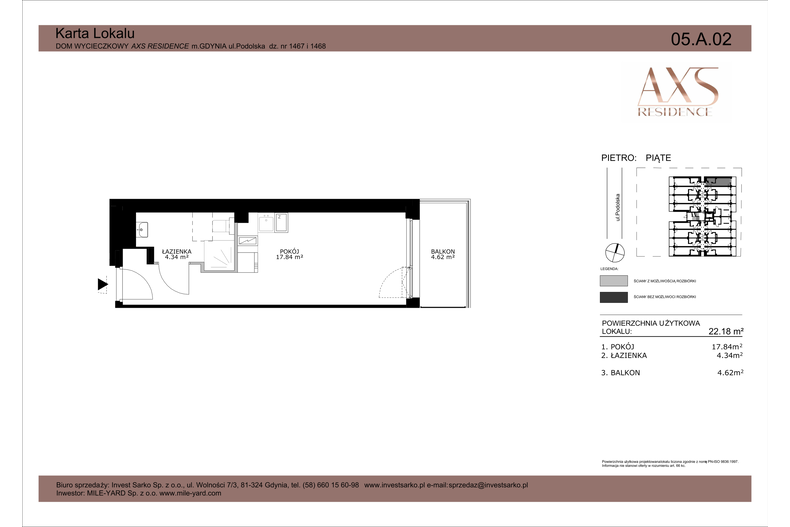 Apartament wakacyjny 22,18 m², piętro 5, oferta nr 05 A 02