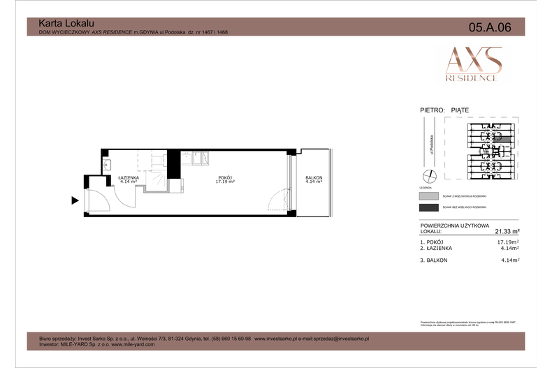 Apartament wakacyjny 21,33 m², piętro 5, oferta nr 05 A 06