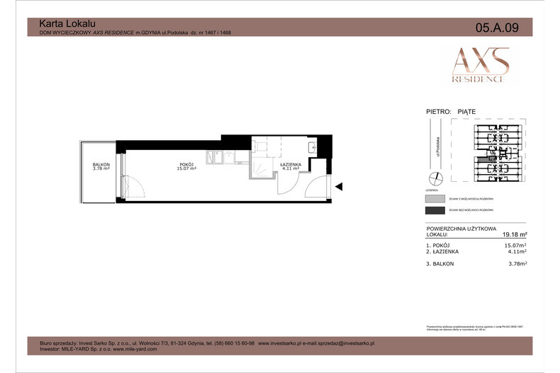 Apartament wakacyjny 19,18 m², piętro 5, oferta nr 05 A 09