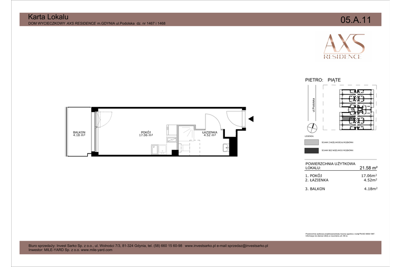 Apartament wakacyjny 21,58 m², piętro 5, oferta nr 05 A 11