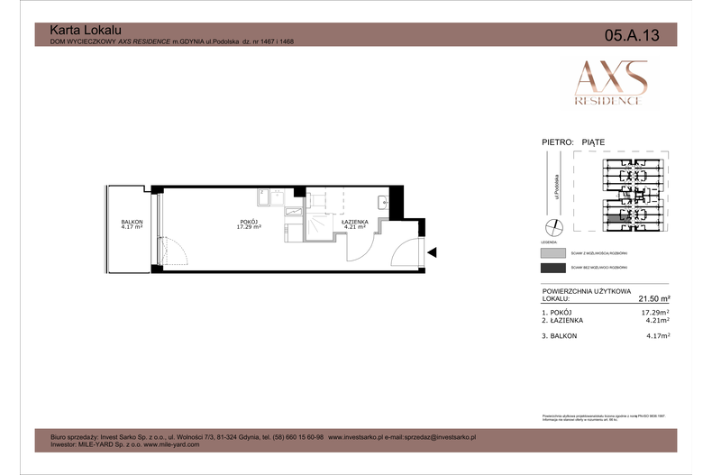 Apartament wakacyjny 21,50 m², piętro 5, oferta nr 05 A 13