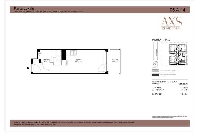 Apartament wakacyjny 21,33 m², piętro 5, oferta nr 05 A 14