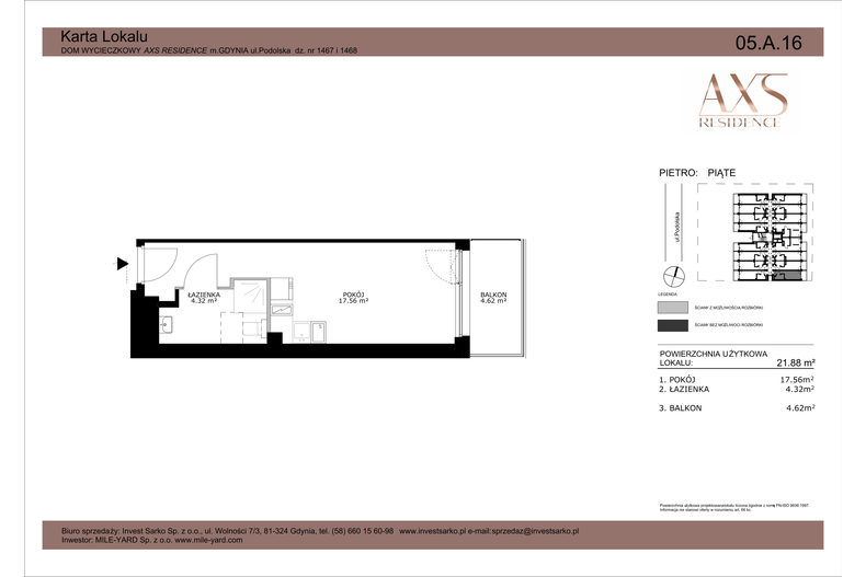 Apartament wakacyjny 21,88 m², piętro 5, oferta nr 05 A 16