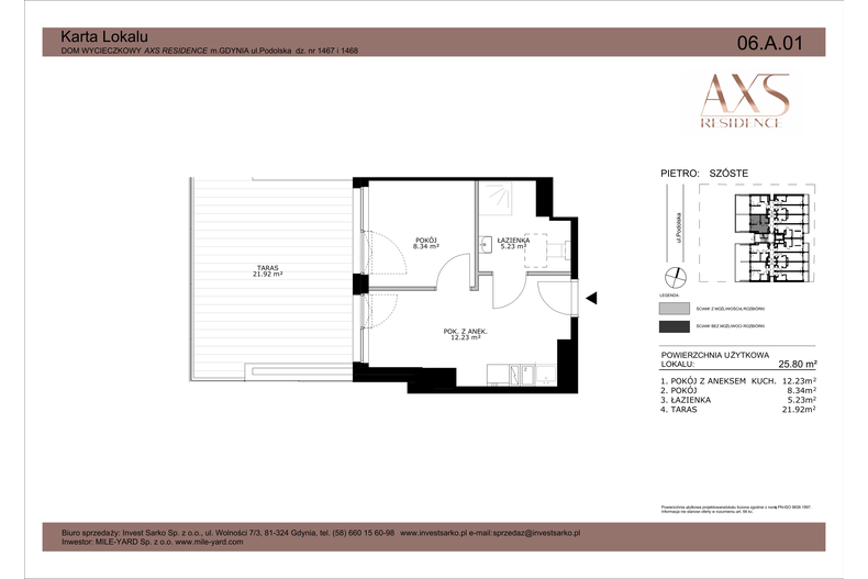 Apartament wakacyjny 25,80 m², piętro 6, oferta nr 06 A 01