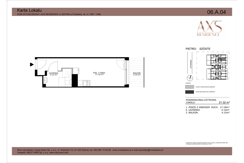 Apartament wakacyjny 21,32 m², piętro 6, oferta nr 06 A 04