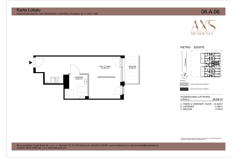 Apartament wakacyjny 28,69 m², piętro 6, oferta nr 06 A 06