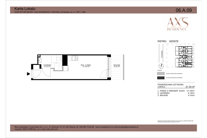 Apartament wakacyjny 21,33 m², piętro 6, oferta nr 06 A 09