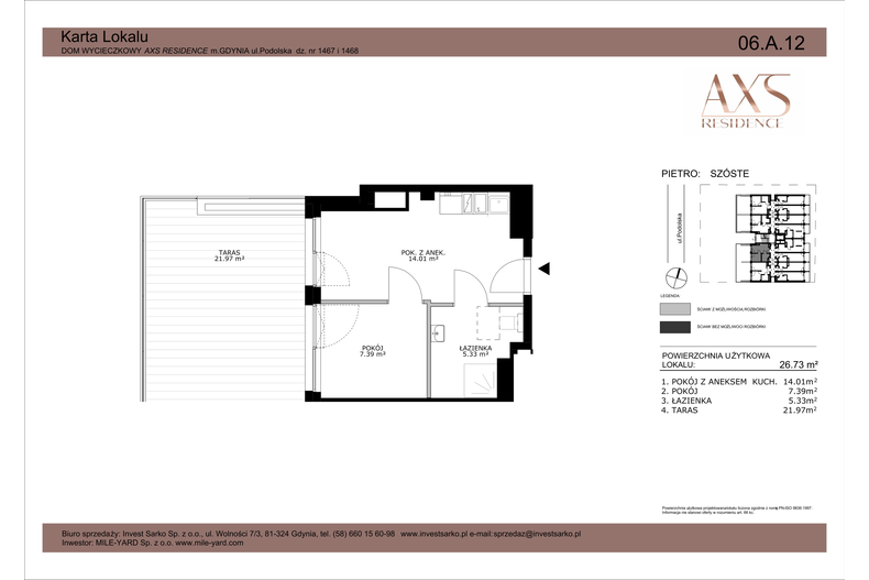 Apartament wakacyjny 26,73 m², piętro 6, oferta nr 06 A 12