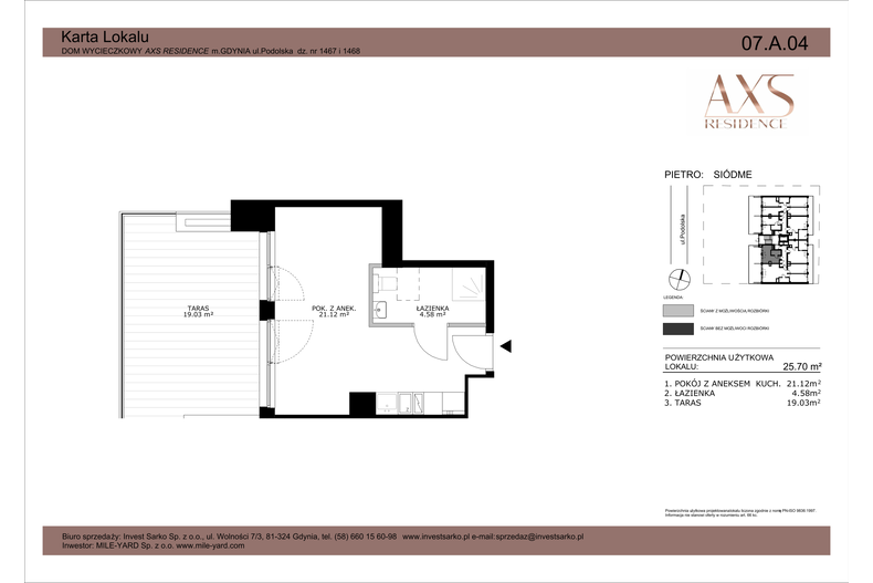 Apartament wakacyjny 25,70 m², piętro 7, oferta nr 07 A 04